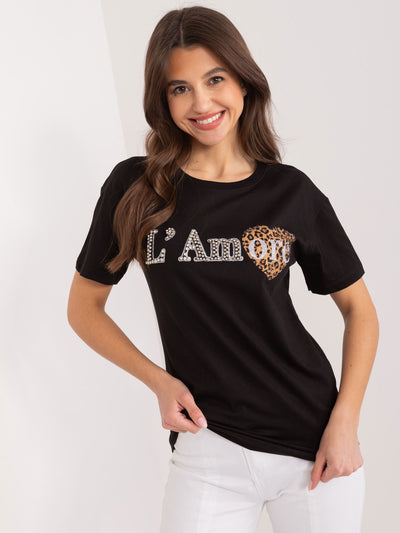 Czarny bawełniany t-shirt z aplikacjami