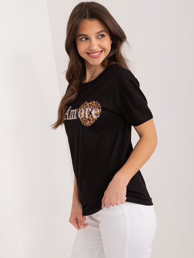 Czarny bawełniany t-shirt z aplikacjami