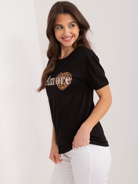 Czarny bawełniany t-shirt z aplikacjami