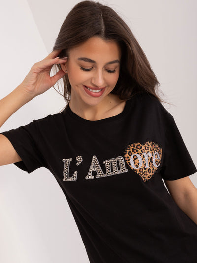 Czarny bawełniany t-shirt z aplikacjami
