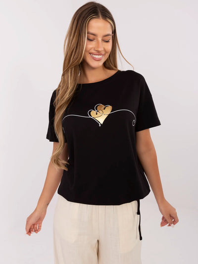Czarny damski t-shirt z nadrukiem