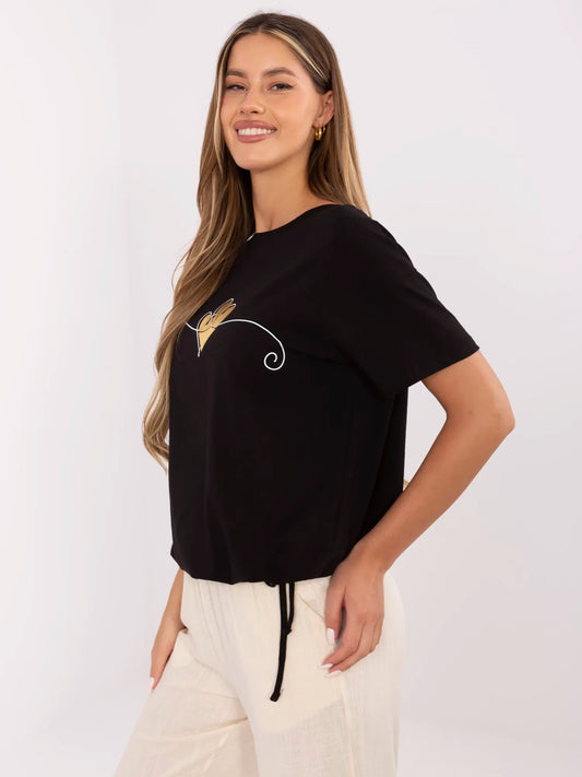 Czarny damski t-shirt z nadrukiem