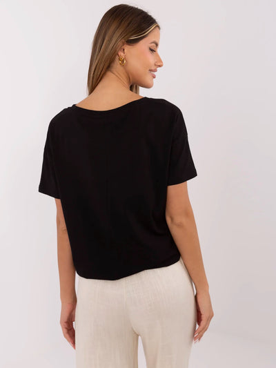 Czarny damski t-shirt z nadrukiem