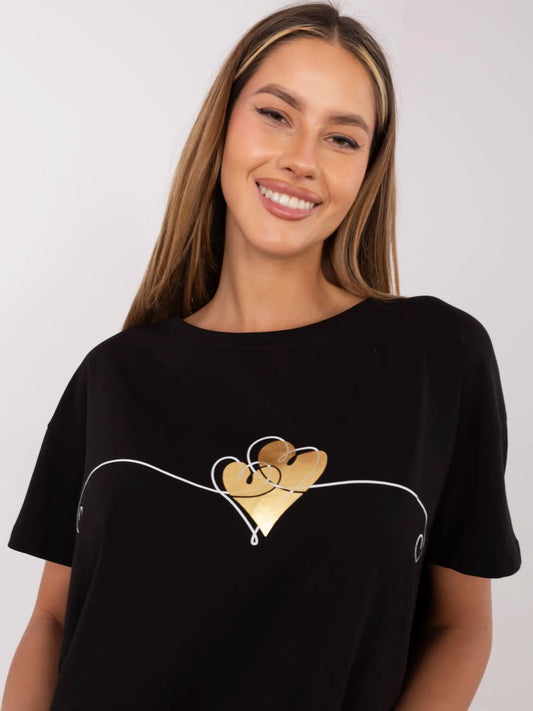 Czarny damski t-shirt z nadrukiem