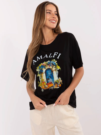 Czarny damski t-shirt z napisem