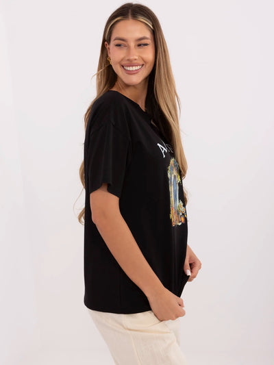 Czarny damski t-shirt z napisem