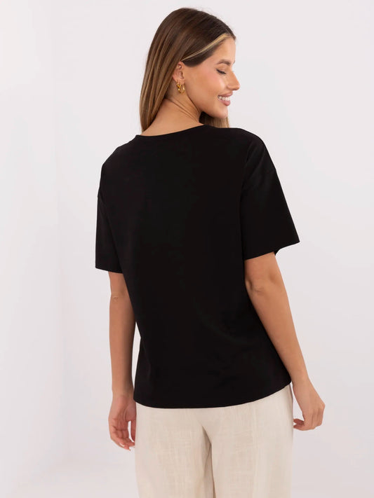 Czarny damski t-shirt z napisem