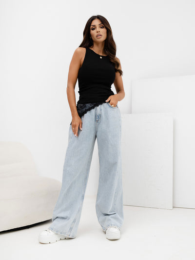 RUE PARIS Czarny damski top basic bez rękawów