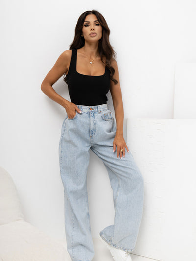 RUE PARIS Czarny damski tank top z kwadratowym dekoltem