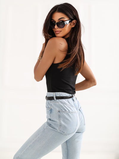 RUE PARIS Czarny damski tank top basic w prążek