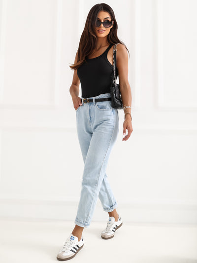 RUE PARIS Czarny damski tank top basic w prążek
