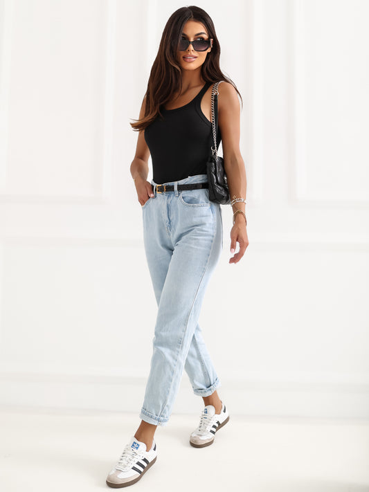 RUE PARIS Czarny damski tank top basic w prążek