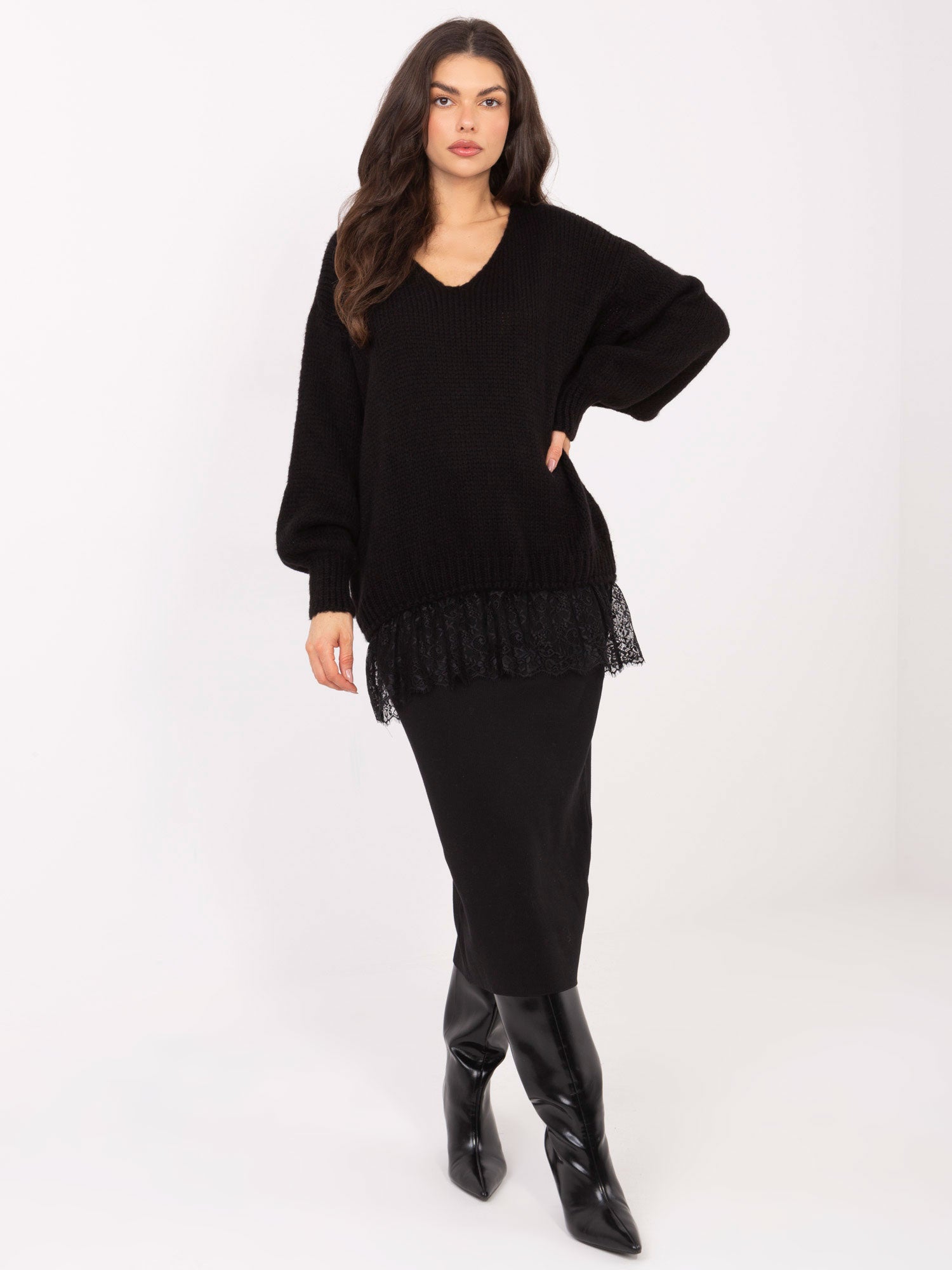 Czarny elegancki sweter z domieszką moheru