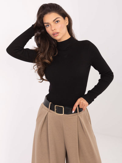 STITCH & SOUL Czarny prążkowany sweter z golfem