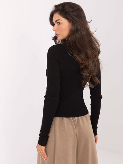 STITCH & SOUL Czarny prążkowany sweter z golfem