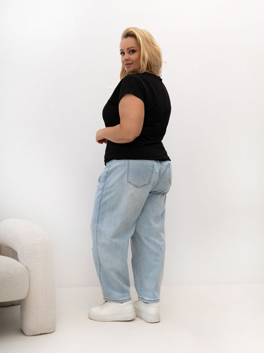 Czarny damski t-shirt plus size z bawełny