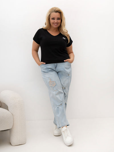 Czarny damski t-shirt plus size z bawełny