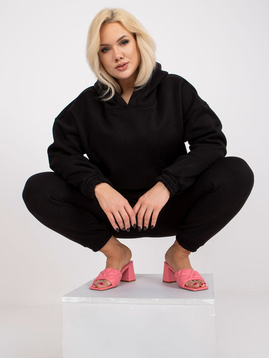 Czarny dresowy komplet plus size z bawełny