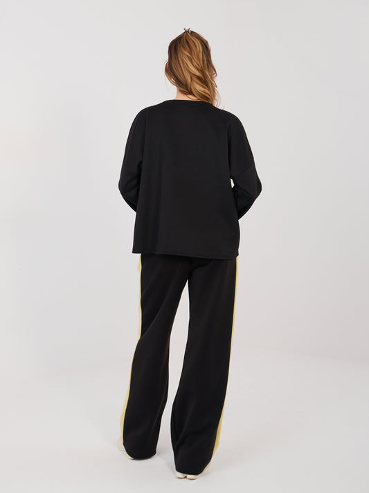 RUE PARIS Czarny casualowy komplet z bluzą oversize