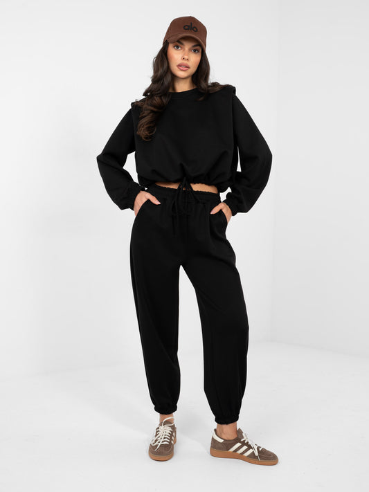 RUE PARIS Czarny komplet ze spodniami typu jogger