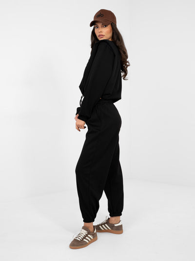 RUE PARIS Czarny komplet ze spodniami typu jogger