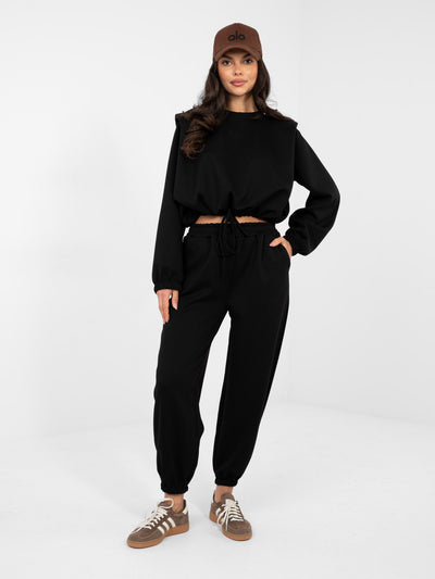 RUE PARIS Czarny komplet ze spodniami typu jogger