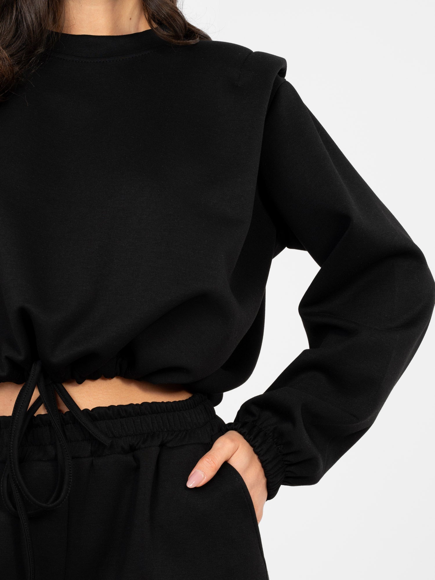 RUE PARIS Czarny komplet ze spodniami typu jogger