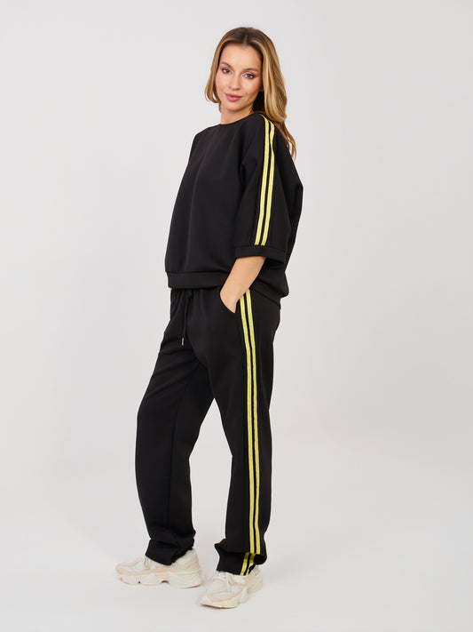 RUE PARIS Czarny dresowy komplet z bluzą oversize
