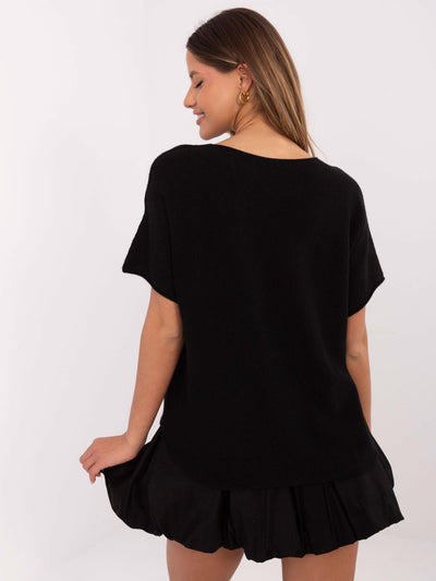 Czarny damski sweter oversize z krótkim rękawem