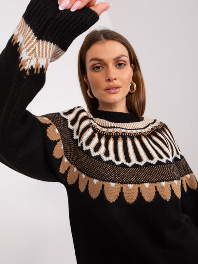 RUE PARIS Czarny sweter klasyczny ze stójką