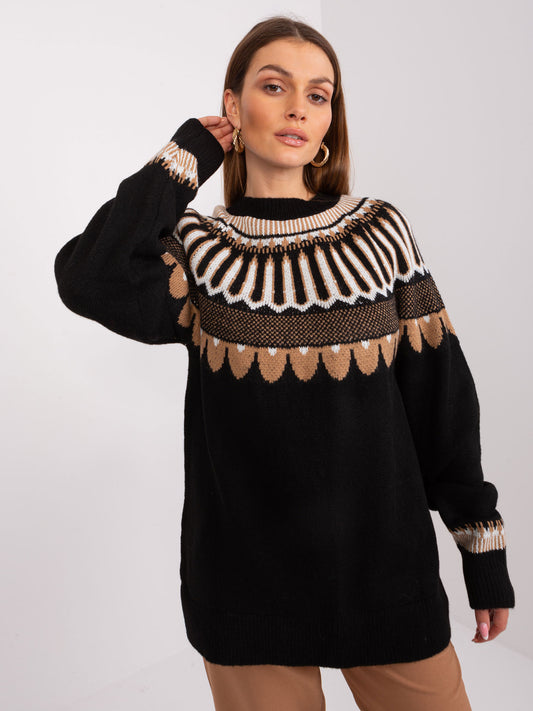 RUE PARIS Czarny sweter klasyczny ze stójką