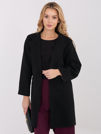Czarny elegancki płaszcz z kieszeniami