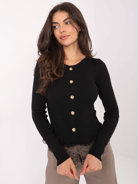 Czarny damski sweter z ozdobnymi guzikami