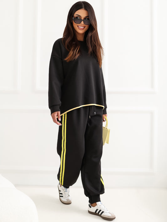 RUE PARIS Czarny damski komplet ze spodniami typu jogger