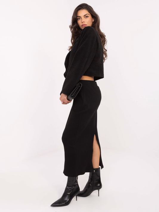 RUE PARIS Czarny elegancki płaszcz boucle