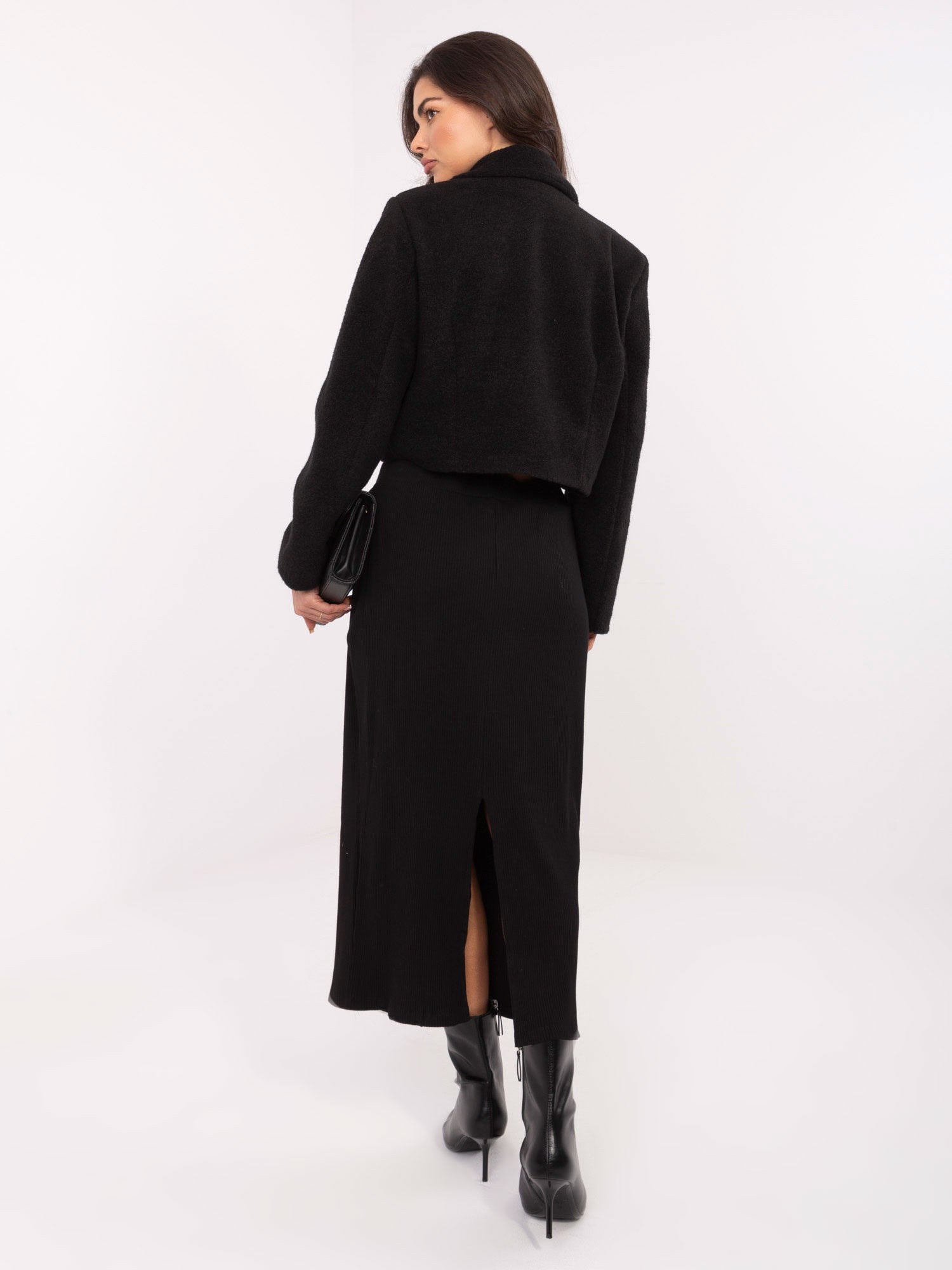 RUE PARIS Czarny elegancki płaszcz boucle
