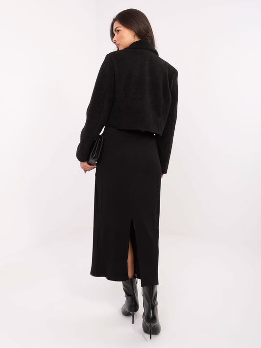 RUE PARIS Czarny elegancki płaszcz boucle