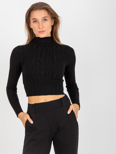 Czarny krótki sweter ze stójką z wiskozą