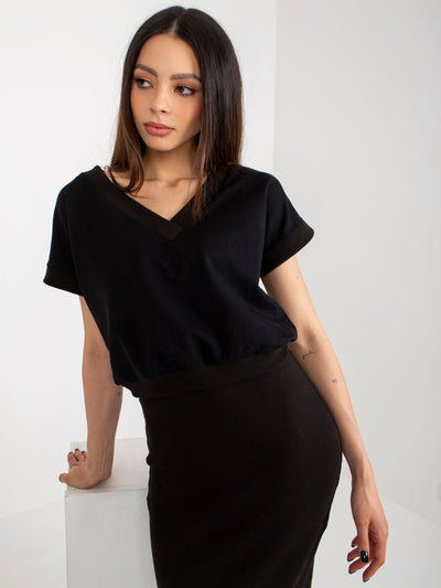 Czarny komplet basic z krótką bluzką RUE PARIS