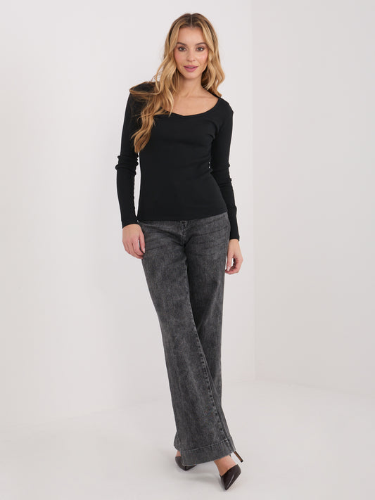 Czarny longsleeve basic w prążki