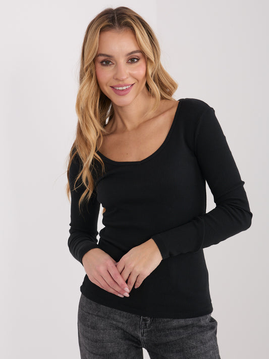 Czarny longsleeve basic w prążki