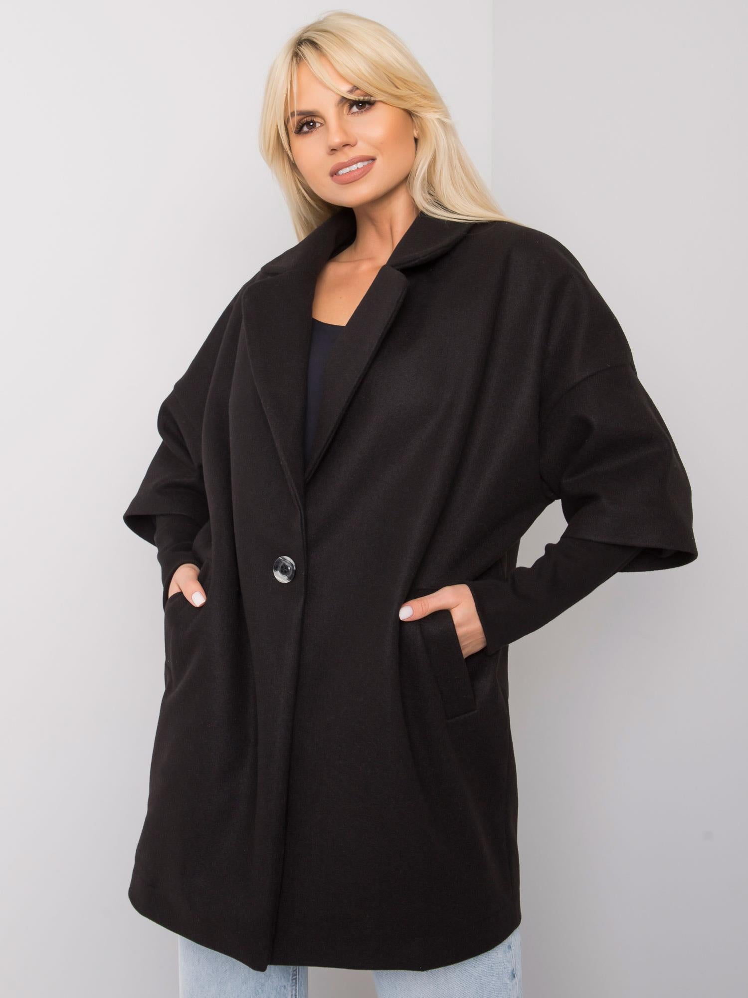 RUE PARIS Czarny płaszcz oversize
