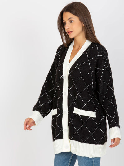 Czarny luźny sweter rozpinany z guzikami RUE PARIS