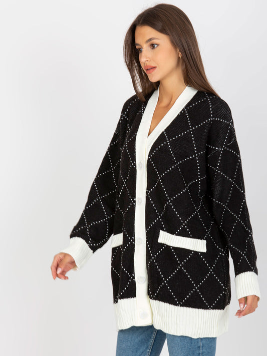 Czarny luźny sweter rozpinany z guzikami RUE PARIS