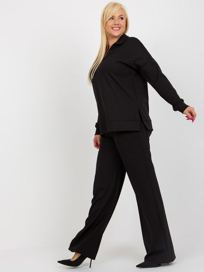 Czarny dwuczęściowy komplet plus size w prążek