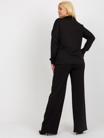 Czarny dwuczęściowy komplet plus size w prążek