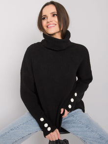 RUE PARIS Czarny sweter golf z guzikami
