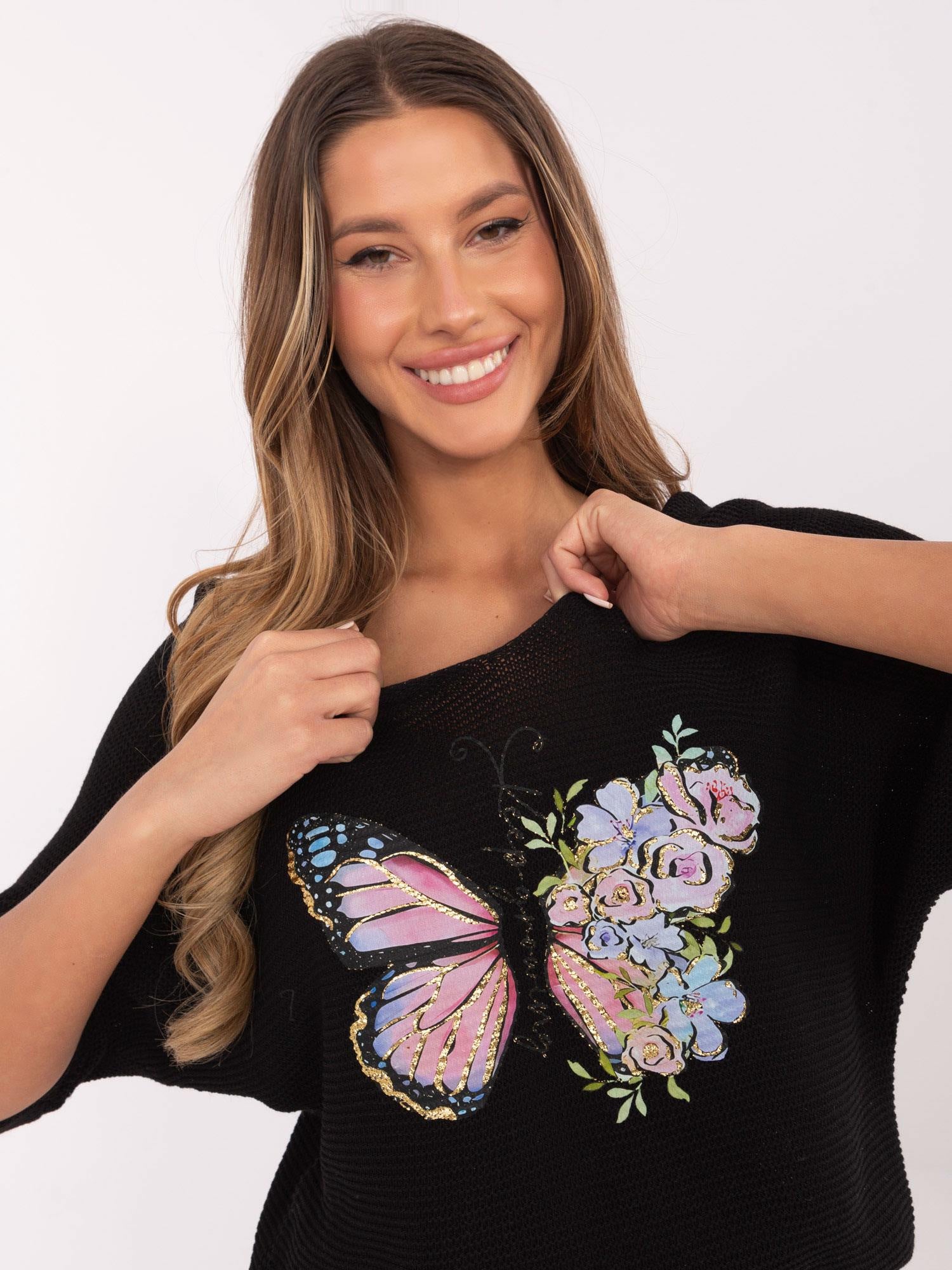 Czarny damski sweter oversize z dekoltem V
