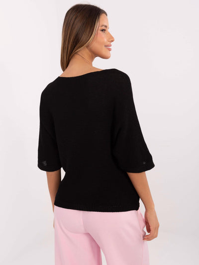 Czarny damski sweter oversize z dekoltem V