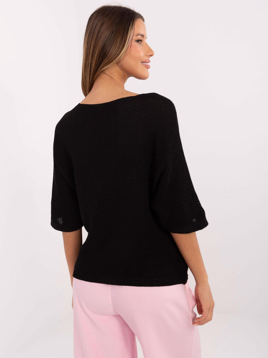 Czarny damski sweter oversize z dekoltem V